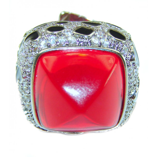 Red Passion incredible Topaz .925 Sterling Silver handmade Large Ring s. 6