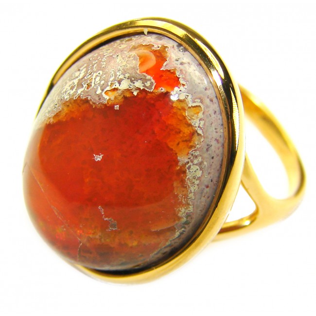 Natural Mexican Fire Opal 14K Gold over .925 Sterling Silver handmade ring size 8 3/4 - photo 2
