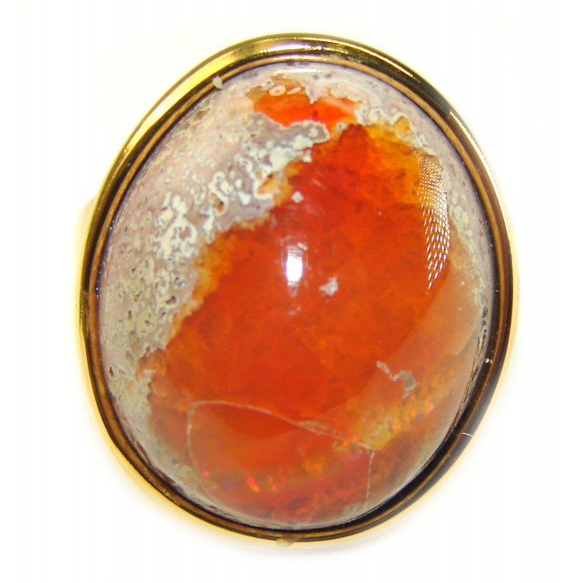 Natural Mexican Fire Opal 14K Gold over .925 Sterling Silver handmade ring size 8 3/4 - photo 1