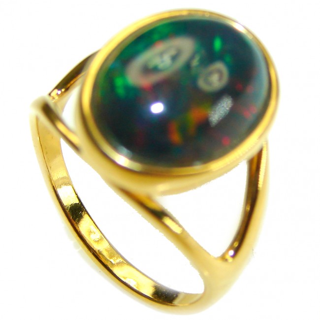 A Cosmic Blast Genuine 8.5 carat Black Opal 18K Gold over .925 Sterling Silver handmade Ring size 7 1/4