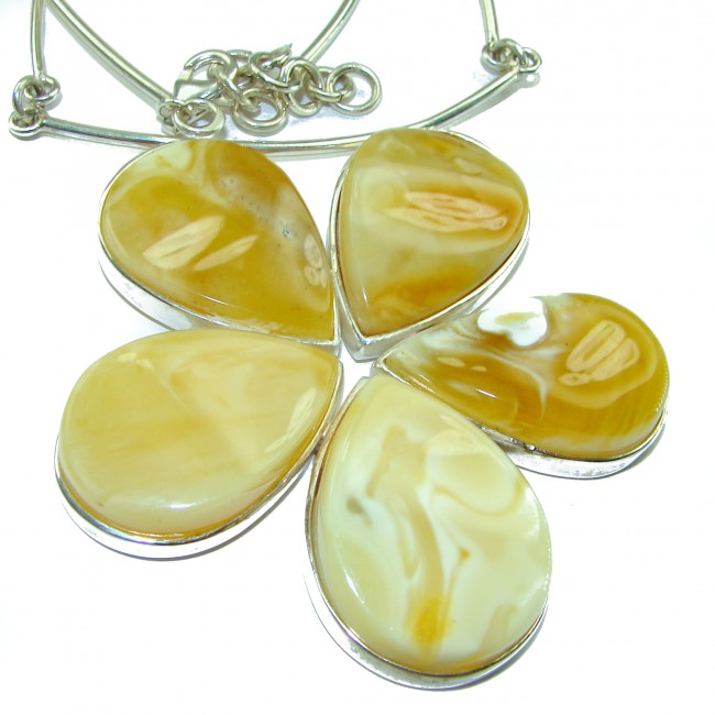 Dazzling Large Flower Natural Baltic Butterscotch Amber .925 Sterling Silver handcrafted necklace - photo 3