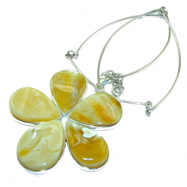 Dazzling Large Flower Natural Baltic Butterscotch Amber .925 Sterling Silver handcrafted necklace - photo 2