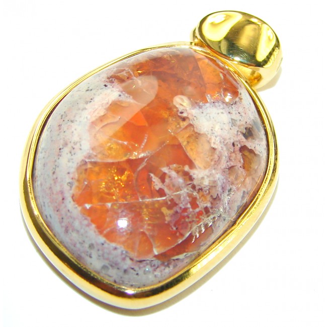 Bonfire Night Natural Mexican Fire Opal 14K Gold over .925 Sterling Silver handmade Pendant - photo 1