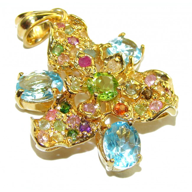 A Wild Hydrangea Swiss Blue Topaz 14K Gold over .925 Sterling Silver handcrafted pendant - photo 2