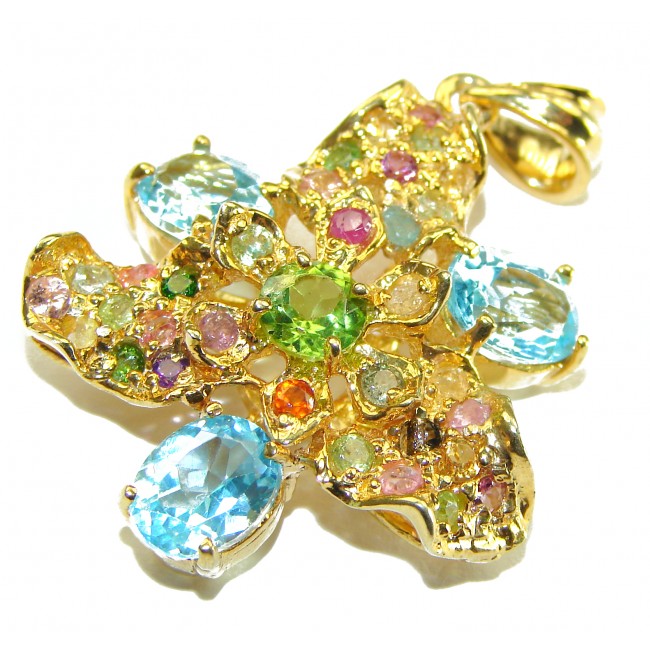 A Wild Hydrangea Swiss Blue Topaz 14K Gold over .925 Sterling Silver handcrafted pendant - photo 1