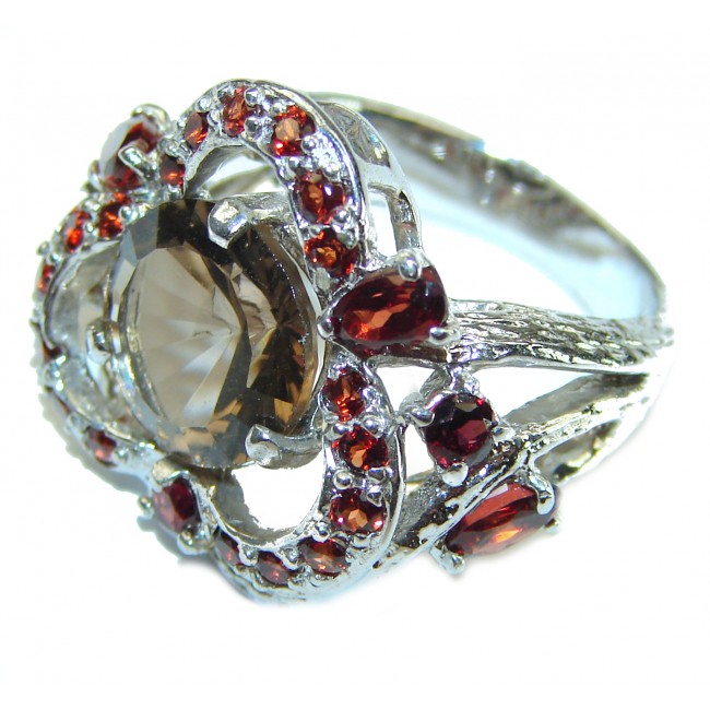 Solid authentic Smoky Topaz Garnet .925 Sterling Silver Large handcrafted Ring size 8 1/4 - photo 2