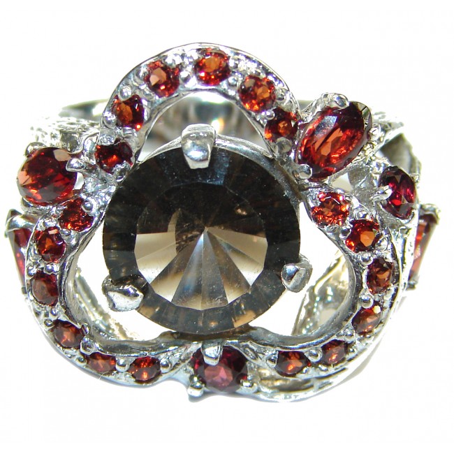 Solid authentic Smoky Topaz Garnet .925 Sterling Silver Large handcrafted Ring size 8 1/4 - photo 1