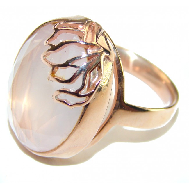 Authentic Brazilian Rose Quartz 14k Gold over .925 Sterling Silver incredible Ring size 8 1/4 - photo 2