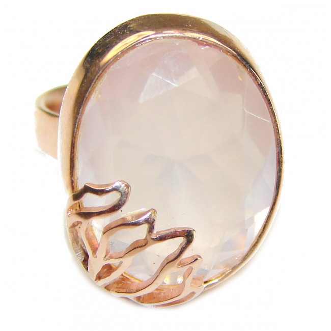 Authentic Brazilian Rose Quartz 14k Gold over .925 Sterling Silver incredible Ring size 8 1/4 - photo 1