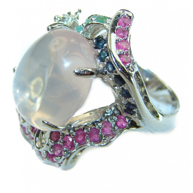 Oversized Authentic Brazilian Rose Quartz .925 Sterling Silver incredible Ring size 8 3/4 - photo 2