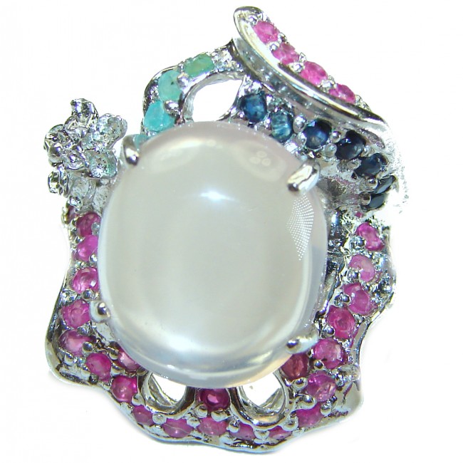 Oversized Authentic Brazilian Rose Quartz .925 Sterling Silver incredible Ring size 8 3/4 - photo 1