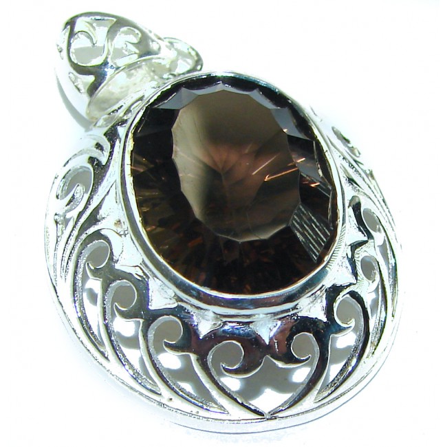 Genuine Vintage Style Smoky Quartz .925 Sterling Silver handcrafted Pendant - photo 2