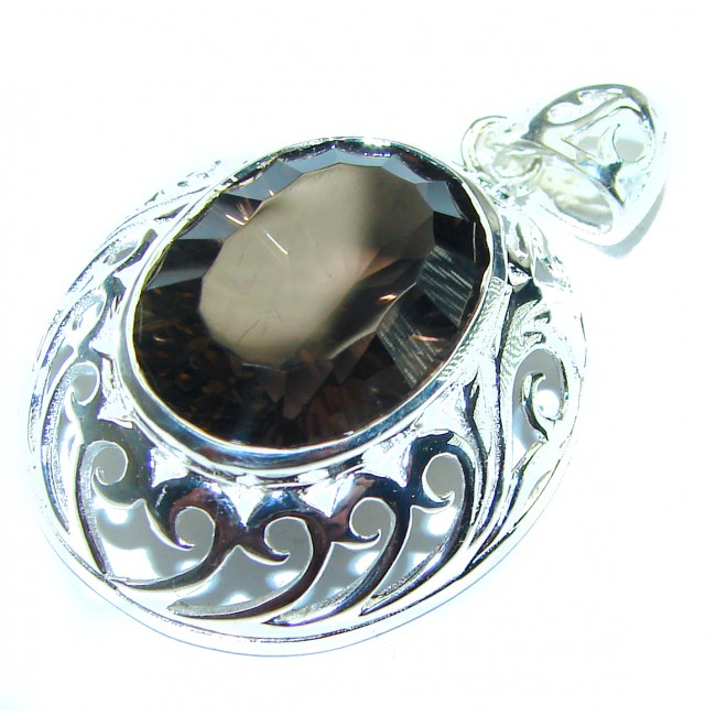 Genuine Vintage Style Smoky Quartz .925 Sterling Silver handcrafted Pendant - photo 1