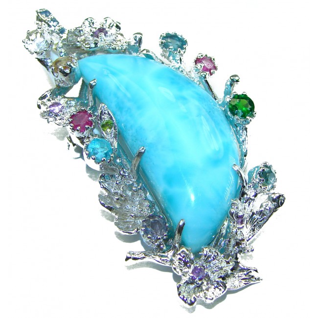 Caribbean Beauty genuine Blue Larimar .925 Sterling Silver handmade Pendant and Brooch - photo 3
