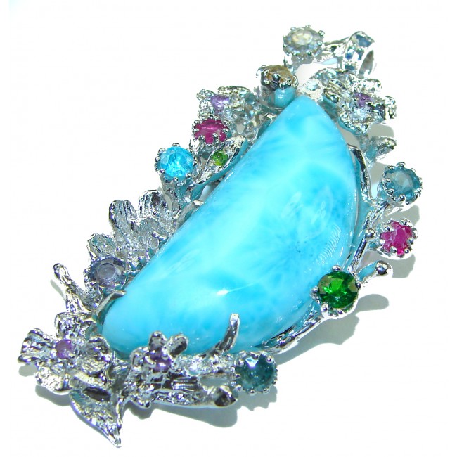 Caribbean Beauty genuine Blue Larimar .925 Sterling Silver handmade Pendant and Brooch - photo 2