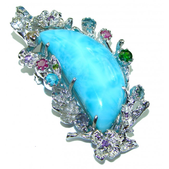 Caribbean Beauty genuine Blue Larimar .925 Sterling Silver handmade Pendant and Brooch - photo 1