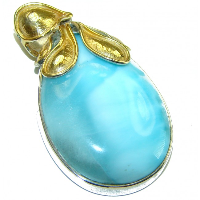 Vintage Beauty genuine Blue Larimar 14K Gold over .925 Sterling Silver handmade Pendant - photo 3
