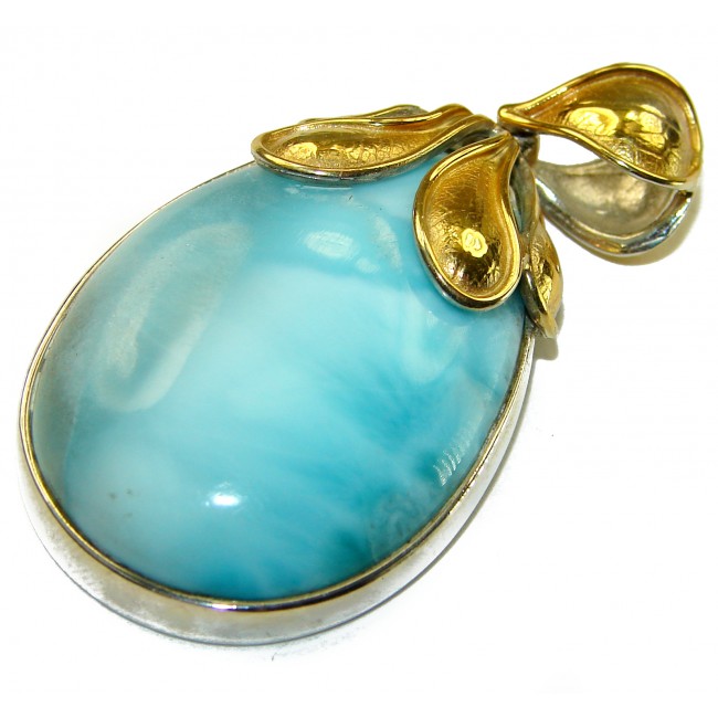 Vintage Beauty genuine Blue Larimar 14K Gold over .925 Sterling Silver handmade Pendant - photo 2