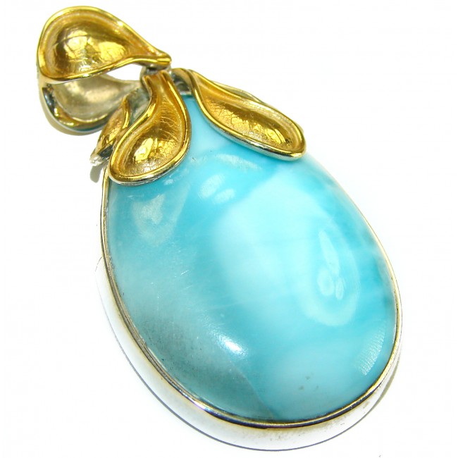Vintage Beauty genuine Blue Larimar 14K Gold over .925 Sterling Silver handmade Pendant - photo 1
