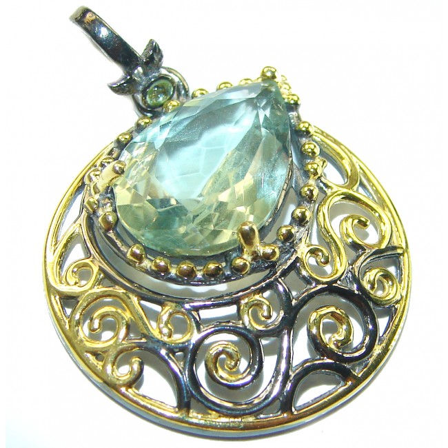 Natural Green Amethyst 14K Gold over .925 Sterling Silver handmade Pendant - photo 3