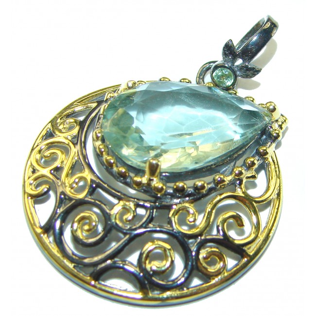 Natural Green Amethyst 14K Gold over .925 Sterling Silver handmade Pendant - photo 2