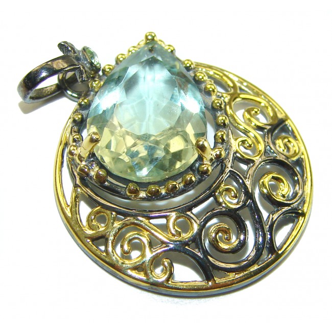 Natural Green Amethyst 14K Gold over .925 Sterling Silver handmade Pendant - photo 1