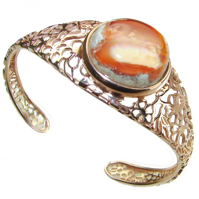 Arizona Sunset Mexican Opal handmade 14K Rose Gold over .925 Sterling Silver Bracelet / Cuff - photo 2