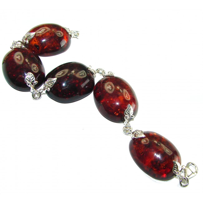 Cognac Color Beautiful Amber .925 Sterling Silver handcrafted Bracelet - photo 3