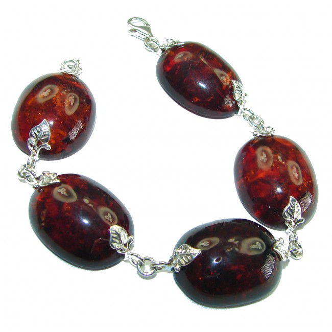 Cognac Color Beautiful Amber .925 Sterling Silver handcrafted Bracelet - photo 2