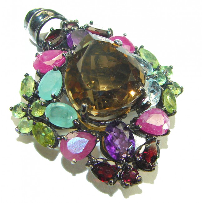 Luxurious Smoky Topaz black rhodium over .925 Sterling Silver handmade Pendant - photo 3