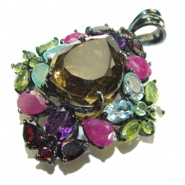 Luxurious Smoky Topaz black rhodium over .925 Sterling Silver handmade Pendant - photo 2