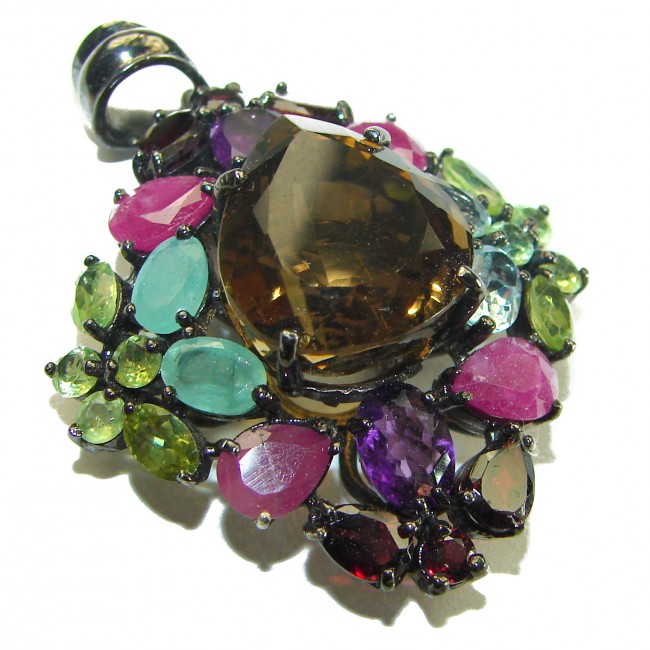 Luxurious Smoky Topaz black rhodium over .925 Sterling Silver handmade Pendant - photo 1