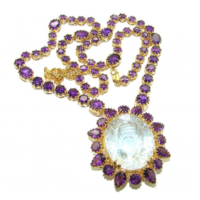 Outstanding carved 44.5 carat White Topaz 14K Gold over .925 Sterling Silver handcrafted Statement necklace - photo 4