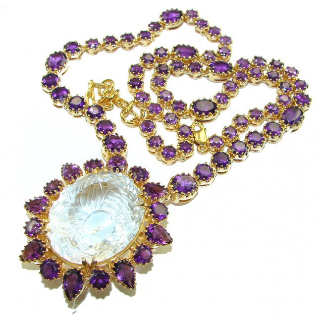 Outstanding carved 44.5 carat White Topaz 14K Gold over .925 Sterling Silver handcrafted Statement necklace - photo 3