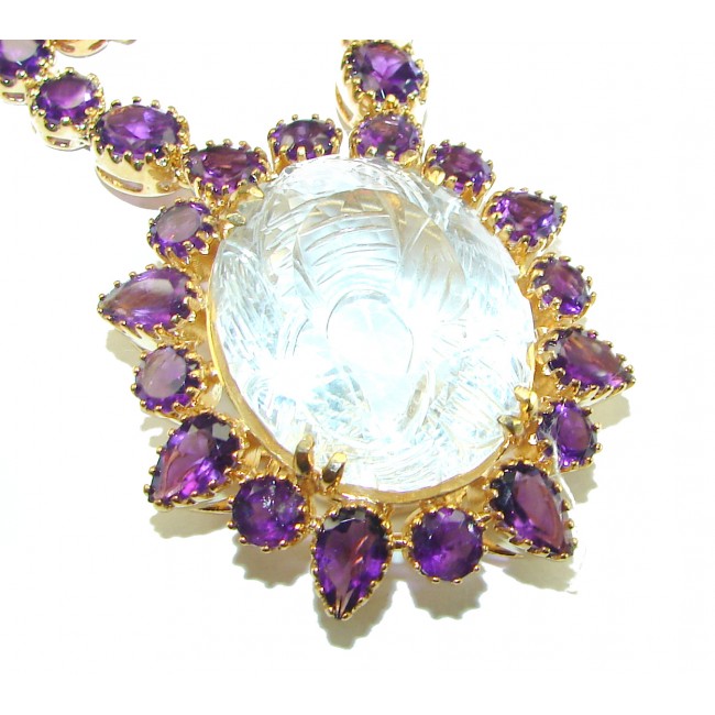 Outstanding carved 44.5 carat White Topaz 14K Gold over .925 Sterling Silver handcrafted Statement necklace - photo 2