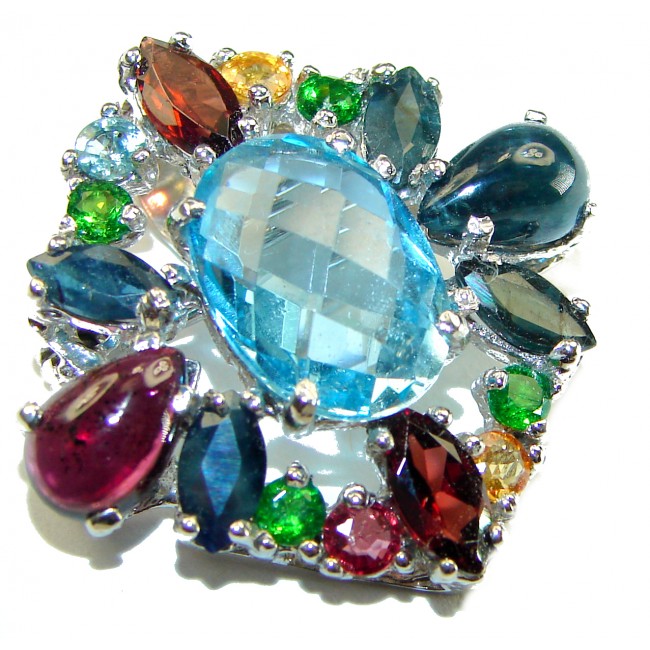 Vintage Design Swiss Blue Topaz .925 Sterling Silver handcrafted Pendant & Brooch - photo 3