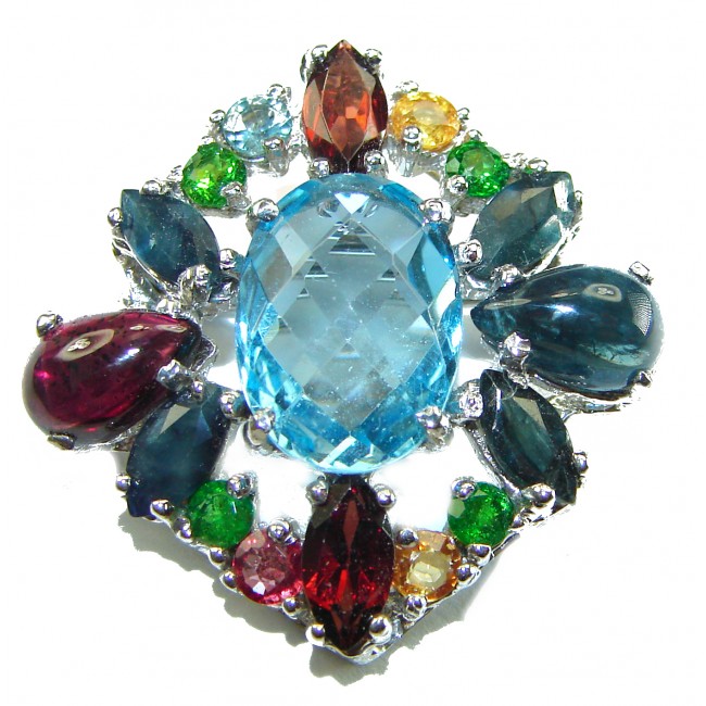 Vintage Design Swiss Blue Topaz .925 Sterling Silver handcrafted Pendant & Brooch - photo 2