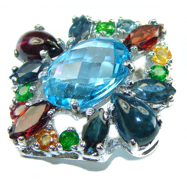 Vintage Design Swiss Blue Topaz .925 Sterling Silver handcrafted Pendant & Brooch - photo 1
