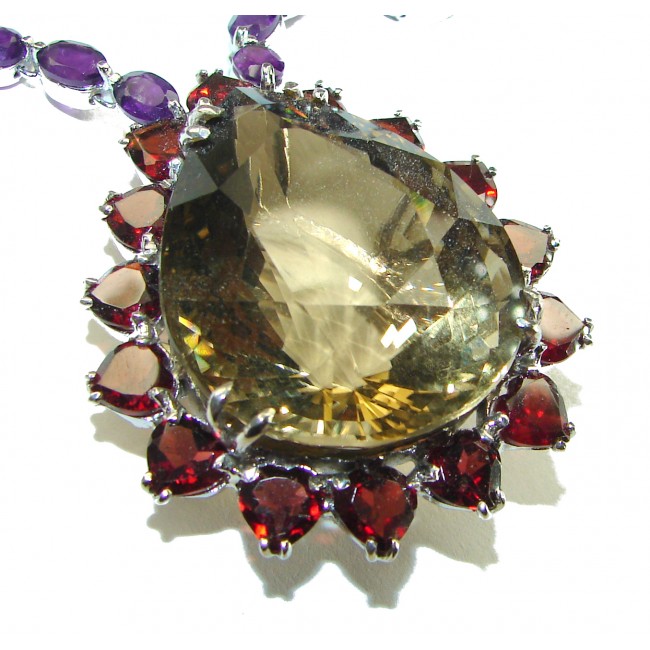 Outstanding carved Smoky Topaz .925 Sterling Silver handcrafted Statement necklace - photo 1