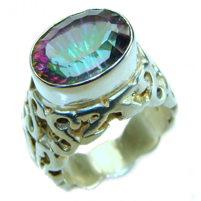 Massive Mystic Topaz .925 Sterling Silver handcrafted ring size 8 1/4 - photo 3