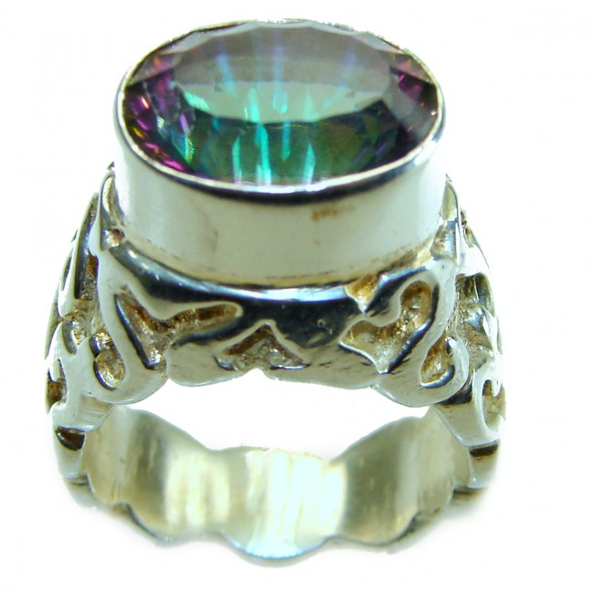 Massive Mystic Topaz .925 Sterling Silver handcrafted ring size 8 1/4 - photo 2