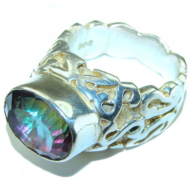 Massive Mystic Topaz .925 Sterling Silver handcrafted ring size 8 1/4 - photo 1