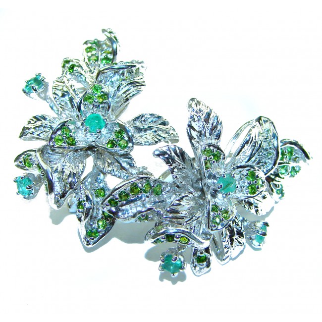 Green Treasure authentic Emerald .925 Sterling Silver handcrafted Statement earrings - photo 2