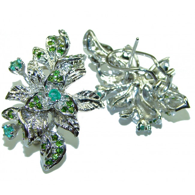 Green Treasure authentic Emerald .925 Sterling Silver handcrafted Statement earrings - photo 1