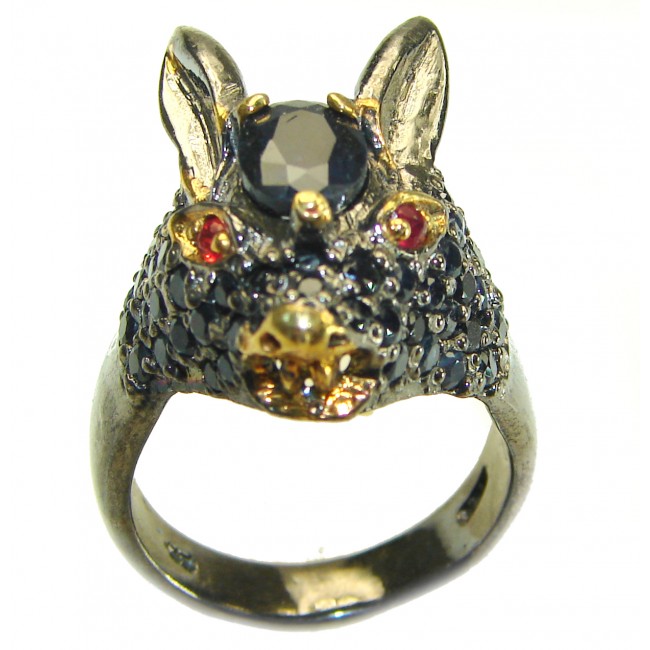 Chunky Rabbit Authentic Sapphire black rhodium over .925 Sterling Silver handmade Ring s. 8 3/4 - photo 2