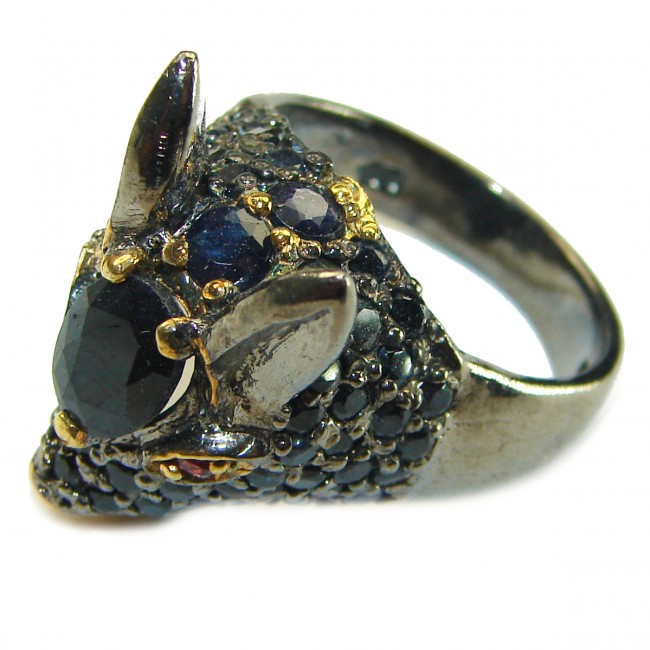 Chunky Rabbit Authentic Sapphire black rhodium over .925 Sterling Silver handmade Ring s. 8 3/4 - photo 1