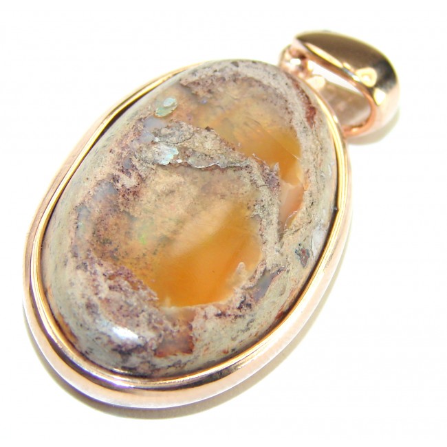 Natural Mexican Fire Opal 14K Rose Gold over .925 Sterling Silver handmade Pendant - photo 2