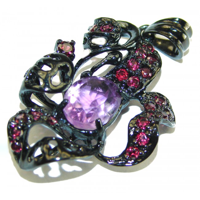 Best quality Genuine Pink Amethyst black rhodium over .925 Sterling Silver handcrafted pendant - photo 3