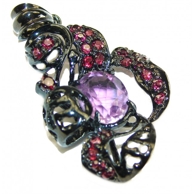 Best quality Genuine Pink Amethyst black rhodium over .925 Sterling Silver handcrafted pendant - photo 2