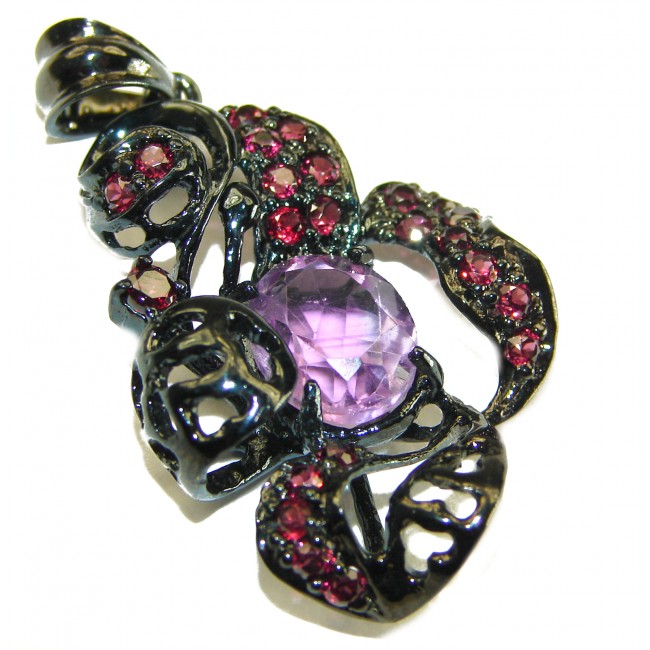 Best quality Genuine Pink Amethyst black rhodium over .925 Sterling Silver handcrafted pendant - photo 1